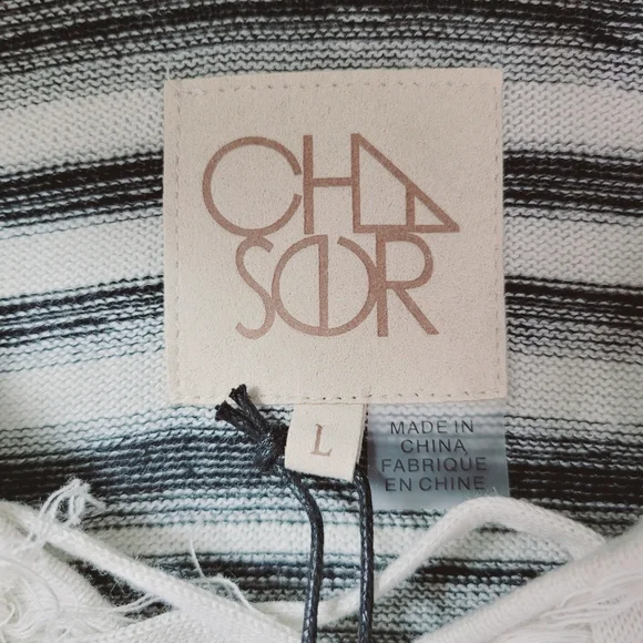 Chaser Linen Blend Fringe Trim Hooded Sweater sz Large - Picture 6 of 7